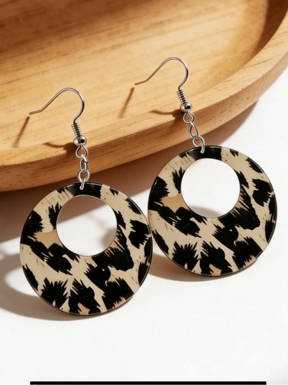 Black and Cream Acrylic Hoop Drop Earrings